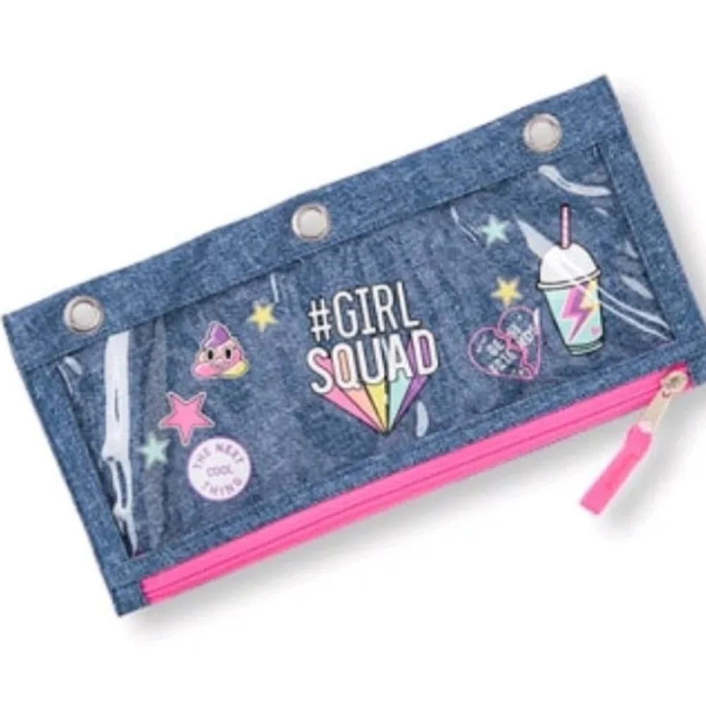 Children's Place Girls 'Hashtag Girl Squad' Emoji Denim Pencil Case